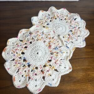 2 Hand Crochet Doilies Grandma Core Cream Funfetti Color - Birthday Spring Warm